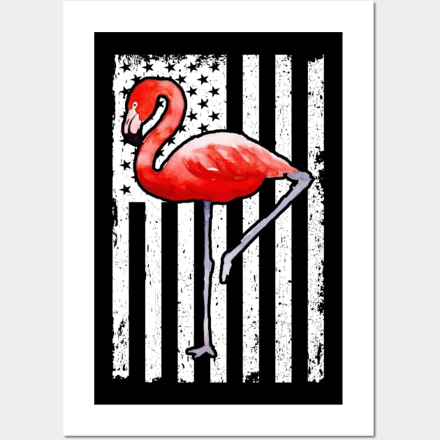 Flamingo Bird American Flag Gift Wall Art by foxmqpo